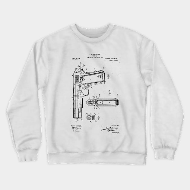 1911 Pistol Patent (black) Crewneck Sweatshirt by Big Term Designs